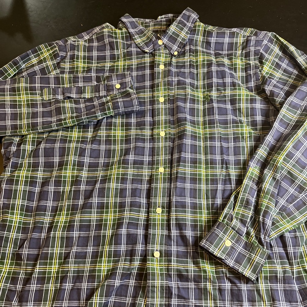 Polo Ralph Lauren Shirt Mens 2XL Blue Green Plaid Long Sleeve Button Down
